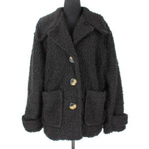 Free People Black So Soft Cozy Teddy Sherpa Pea Coat M Button Front Jacket M